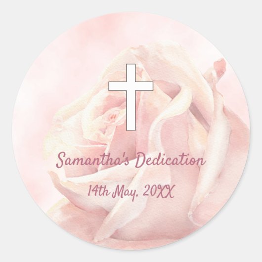 ピンクのローズ赤面女の子の献身 ラウンドシール (正面)