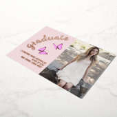 ピンクのローズ金ゴールドと今の写真の卒業 箔招待状 (回転した状態)