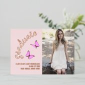 ピンクのローズ金ゴールドと今の写真の卒業 箔招待状 (立ち正面)