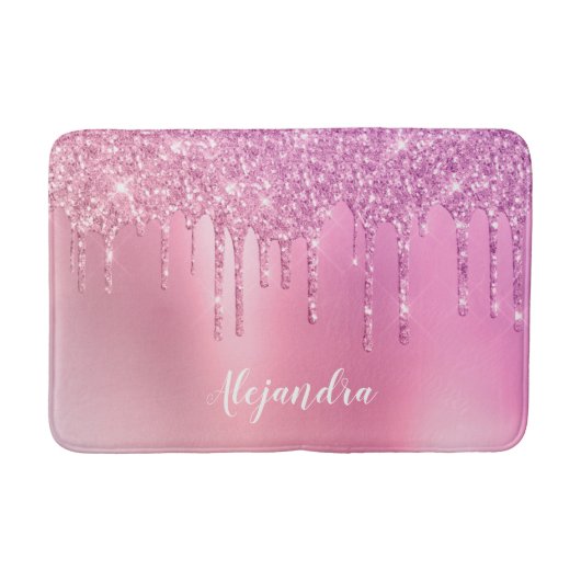 ピンクのローズ金ゴールドと紫のグリッターの滴 バスマット (正面)