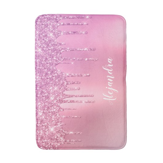 ピンクのローズ金ゴールドと紫のグリッターの滴 バスマット (正面縦)