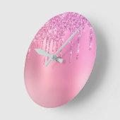 ピンクのローズ金ゴールドと紫のグリッターの滴 ラウンド壁時計 (傾斜)