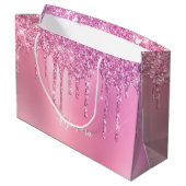 ピンクのローズ金ゴールドと紫のグリッターの滴 ラージペーパーバッグ (裏面アングル)
