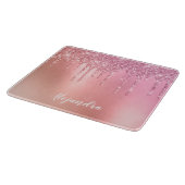 ピンクのローズ金ゴールドと銅のグリッター滴 カッティングボード (角)