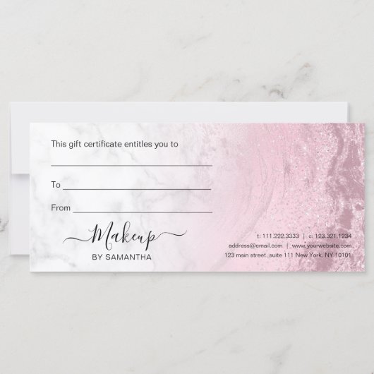 ピンクのローズ金ゴールドグリッター唇の大理石メイクアップアーティスト (裏面)