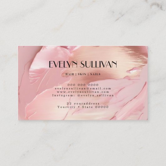 ピンクのローズ金ゴールドブラシストロークの名刺 名刺 (裏面)