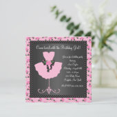 ピンクのローズ バレリーナの女の子 バレリーナの誕生日パーティー 招待状 (スタンド正面)