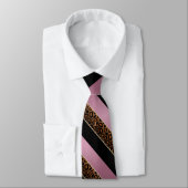 ピンクのローズ、ブラックとヒョウのパタストライプーンデザイン ネクタイ (タイ)