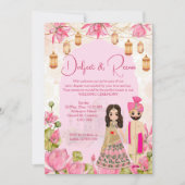 ピンクのロータスかわいいカップルの彫刻インディアン結婚ズ 招待状 (正面)