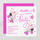 ピンクのローラースケートのパーティの招待状 招待状 (正面/裏面)