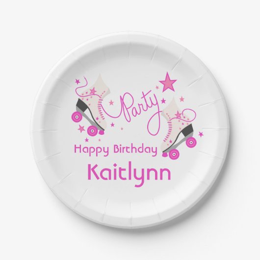 ピンクのローラースケートの誕生会 ペーパープレート (正面)