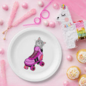 ピンクのローラースケートキャット ペーパープレート (パーティー)