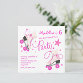 ピンクのローラースケートパーティー招待状 招待状 (スタンド正面)