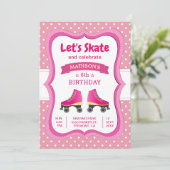 ピンクのローラースケート 子供のスケート 誕生日パーティー 招待状 (スタンド正面)