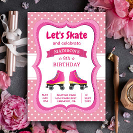 ピンクのローラースケート 子供のスケート 誕生日パーティー 招待状