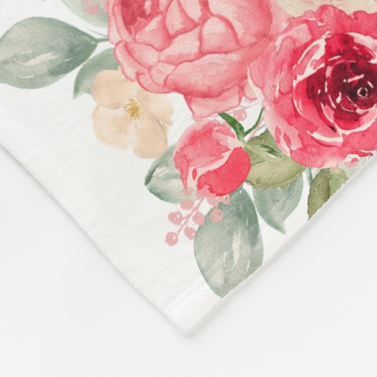 ピンクのロ絵を描スの花束 フリースブランケット (角)