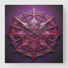 ピンクのワイヤフレームマンデルブロー スクエア壁時計