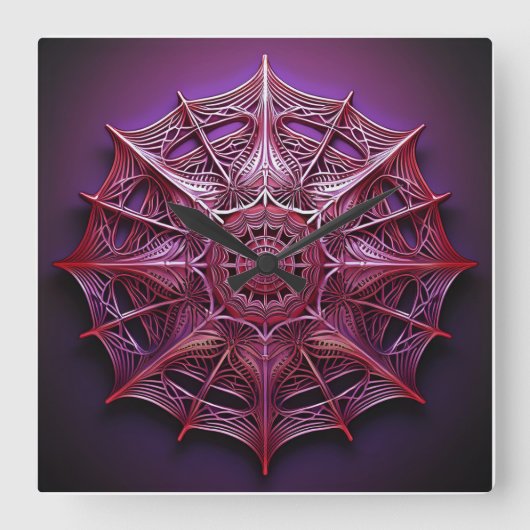 ピンクのワイヤフレームマンデルブロー スクエア壁時計 (正面)