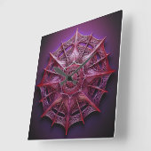 ピンクのワイヤフレームマンデルブロー スクエア壁時計 (傾斜)