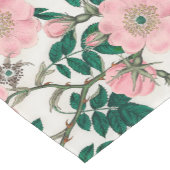 ピンクのワイルドバラの花と緑の葉のパターン ショートテーブルランナー (コーナー)
