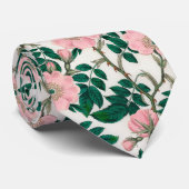 ピンクのワイルドバラの花と緑の葉のパターン ネクタイ (ロール)