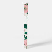 ピンクのワイルドバラの花と緑の葉のパターン iPhoneケース (右側面)