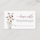 ピンクのワイルドフラワーおむつラッフル エンクロージャーカード (正面)