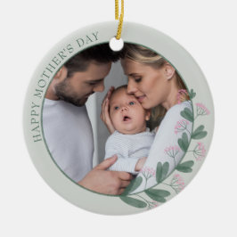 ピンクのワイルドフラワーで囲まれた母の日の写真 セラミックオーナメント