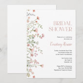 ピンクのワイルドフラワーのブライズシャワー 招待状 (正面/裏面)