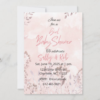 ピンクのワイルドフラワーの女の子のベビーシャワー 招待状