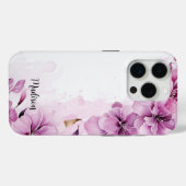 ピンクのワイルドフラワーの水色（名前） Case-Mate iPhoneケース (裏面 (横))