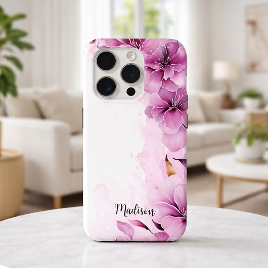 ピンクのワイルドフラワーの水色（名前） Case-Mate iPhoneケース