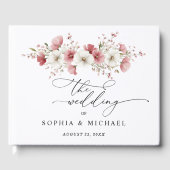 ピンクのワイルドフラワーの結婚式ゲストブック ゲストブック (正面)