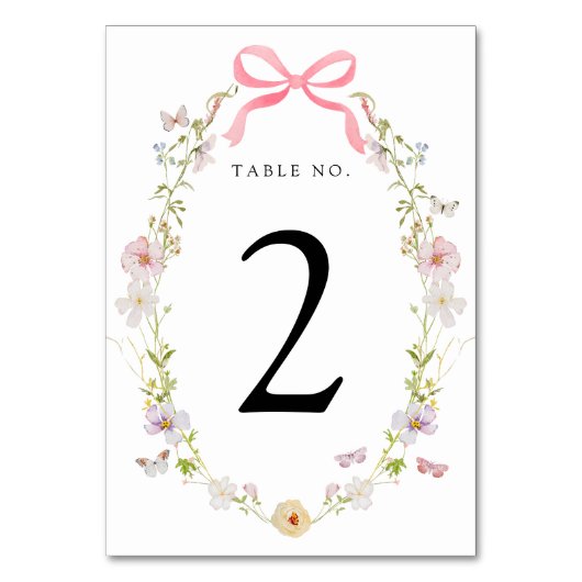 ピンクのワイルドフラワーの蝶のテーブルナンバー テーブルナンバー (裏面)