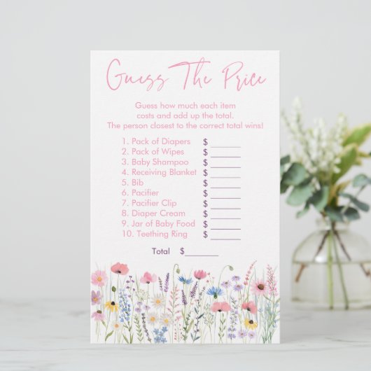 ピンクのワイルドフラワーは、価格シャワーゲームを推測 (スタンド正面)