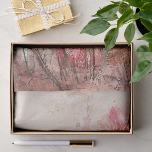 ピンクのワイルドフラワーウォータカラーの切り離し 薄葉紙 (ギフト)