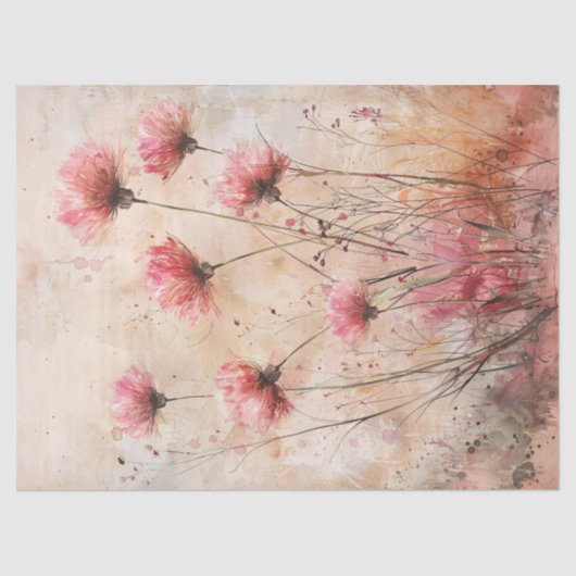 ピンクのワイルドフラワーウォータカラーの切り離し 薄葉紙 (正面)