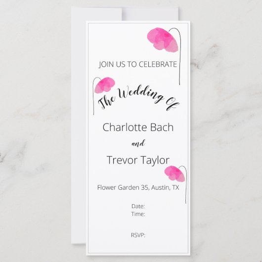 ピンクのワイルドフラワーウォータカラーアート カード (裏面)