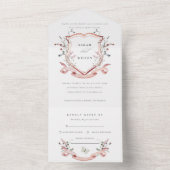 ピンクのワイルドフラワーウォーターカラーモノグラム結婚クレスト オールインワン招待状 (内側)