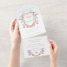 ピンクのワイルドフラワーウォーターカラーモノグラム結婚クレスト