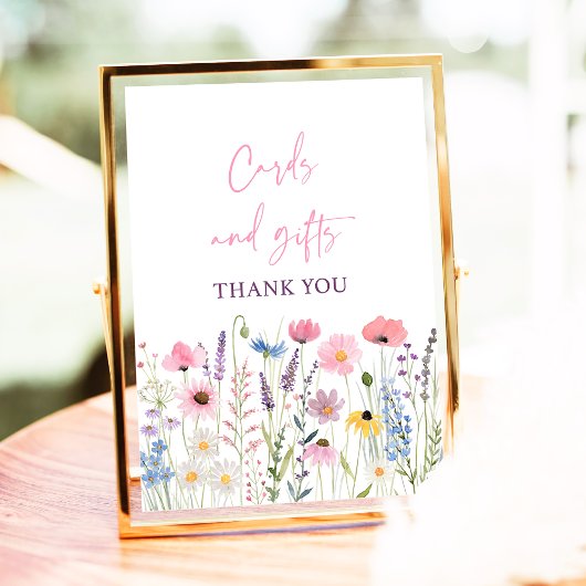 ピンクのワイルドフラワーカードとギフト赤ちゃんシャワーのサイン ポスター