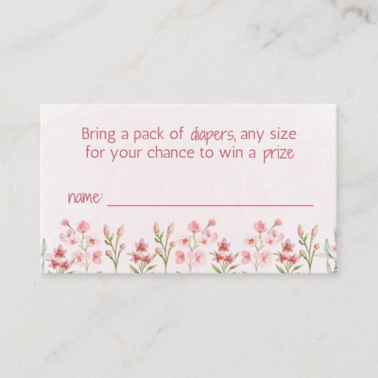 ピンクのワイルドフラワーガーデンおむつラッフルエンクロージャー エンクロージャーカード (正面)