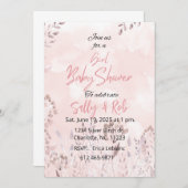 ピンクのワイルドフラワーガールベビーシャワー 招待状 (正面/裏面)