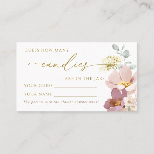 ピンクのワイルドフラワーキャンディシャワーゲームカードの数 プレイスカード (正面)