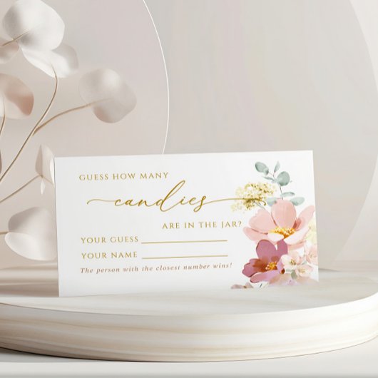 ピンクのワイルドフラワーキャンディシャワーゲームカードの数 プレイスカード