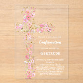 ピンクのワイルドフラワークロス確認 アクリル招待状 (正面)