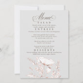 ピンクのワイルドフラワーグレーと白結婚のメニュー 招待状 (正面)