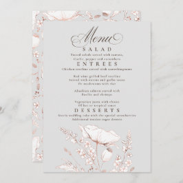 ピンクのワイルドフラワーグレーと白結婚のメニュー 招待状