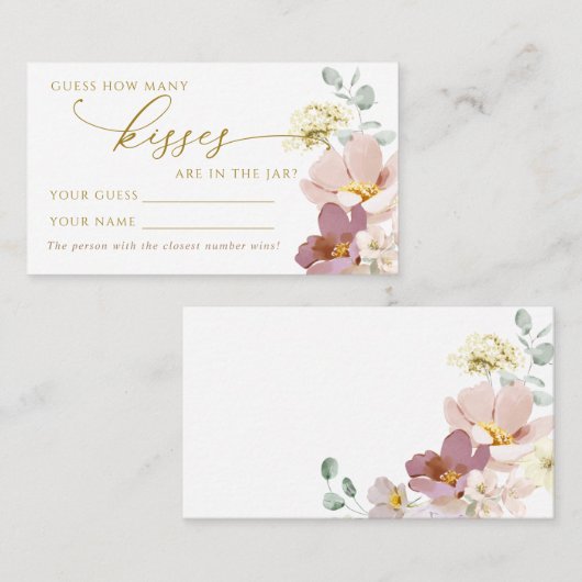 ピンクのワイルドフラワーシャワーゲームキスのカードの数 プレイスカード (正面/裏面)