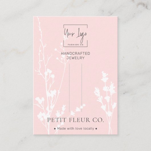 ピンクのワイルドフラワージュエリーヘアクリップ表示カード コーリングカード (正面)